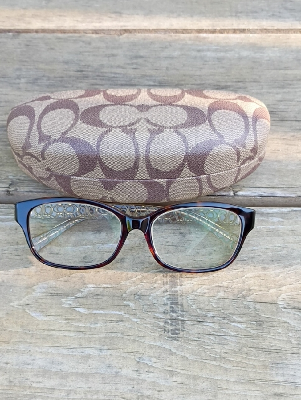 Coach Tortoiseshell Cat Eye Glasses with Signature Case - Brown & Beige